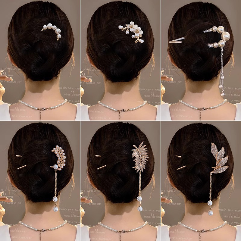 2026年新作の貝母製U字型ヘアピン、女性らしい上品な髪飾り、後頭部用ヘアクリップ、ヘアアレンジツール。