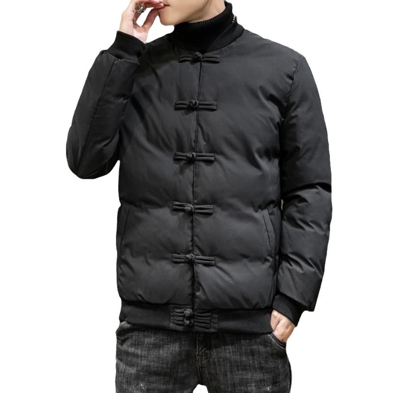 buttoned stand up collar Tang warm Chinese style Tai Chi suit small cotton jacket outerwear men's_voghion.com