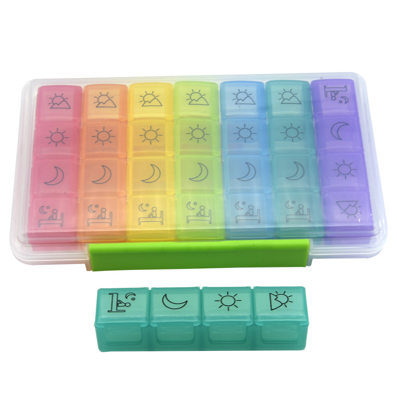 按扣式塑料盒药丸收纳盒pp药盒彩色28格收纳盒可加印修改logo