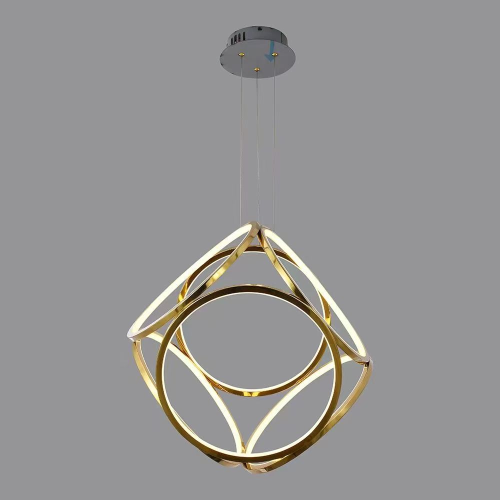 不锈钢吊灯 轻奢高级感线条灯 护眼全光谱客厅房间餐厅圆桌吊灯