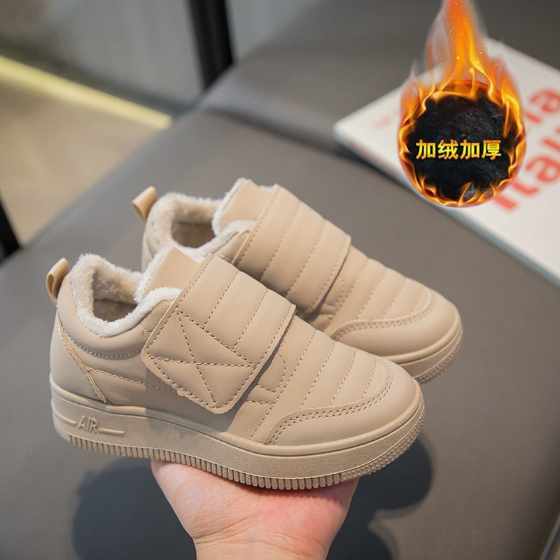 Хлопковая обувь для девочек 2023, зимняя новая обувь для хлеба, женская обувь для больших детей, теплая обувь на флисовой подкладке в Корейском стиле с мягкой подошвой