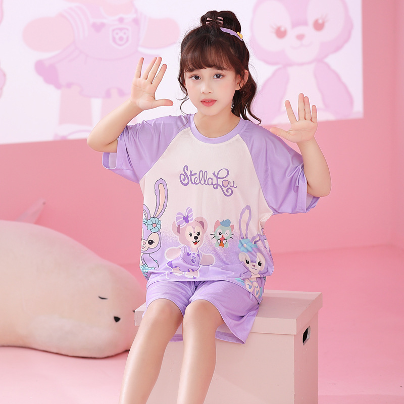 Pijama de niñas hielo de verano delgado mangas cortas niños dibujos animados niños grandes niñas aire acondicionado ropa para padres e hijos