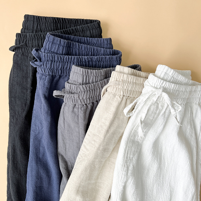 Japanese Style Retro Linen Pants Men's Summer Thin Loose Straight Pants Dape Cotton Linen Pants Men's Casual Pants
