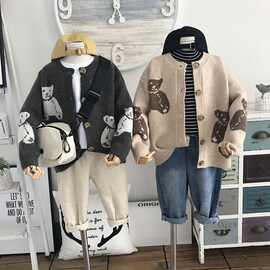 韩国儿童25秋可爱厚实男童提花毛衣系扣卡通女童毛衣针织开衫外套