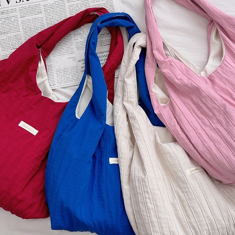 4943 Ins Simple Shoulder Women's Bag Large Capacity Pleated Pure Color Bag Casual Summer Lightweight New Vest Bag