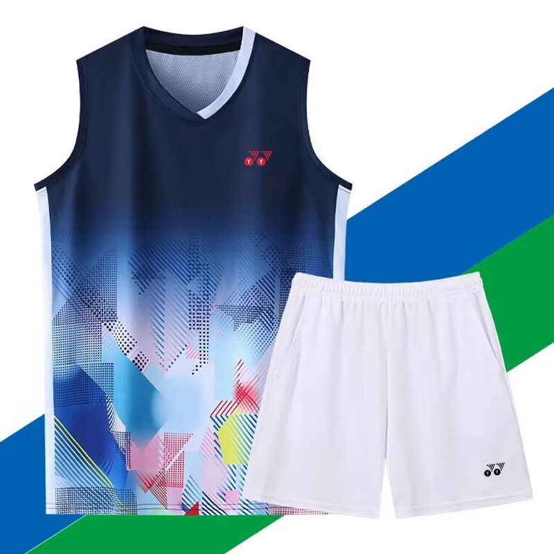 YY新型ベストバドミントン服スポーツスーツ速乾通気トレーニング服テニス氷糸ノースリーブ試合ユニフォーム|undefined