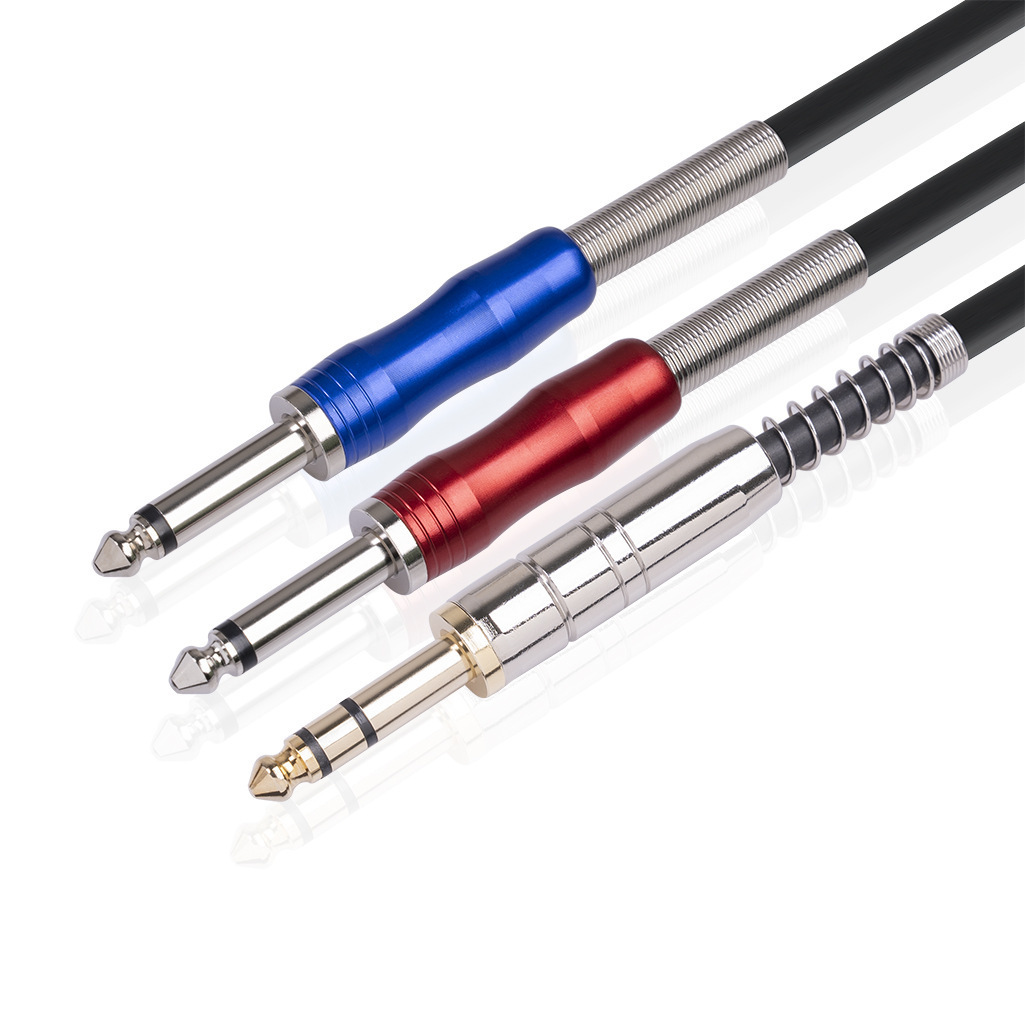 可现货跨境立体声大三芯转双大二芯6.35公转双6.35公分音频连接线