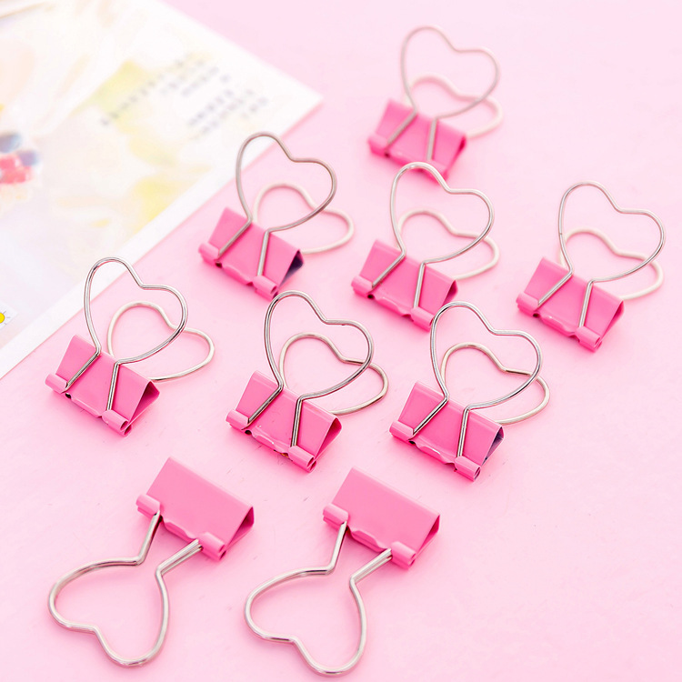 Pink Girl Heart Long Tail Clip Metal Irregular Hollow Clip Office Swallowtail Clip Ticket Clip Creative Clip Wholesale