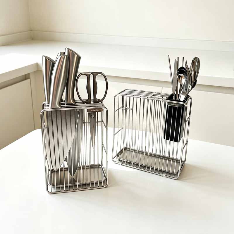 New 304 stainless steel kitchen knife rack, knife storage rack, countertop draining knife holder, utensil organizer, chopstick holder