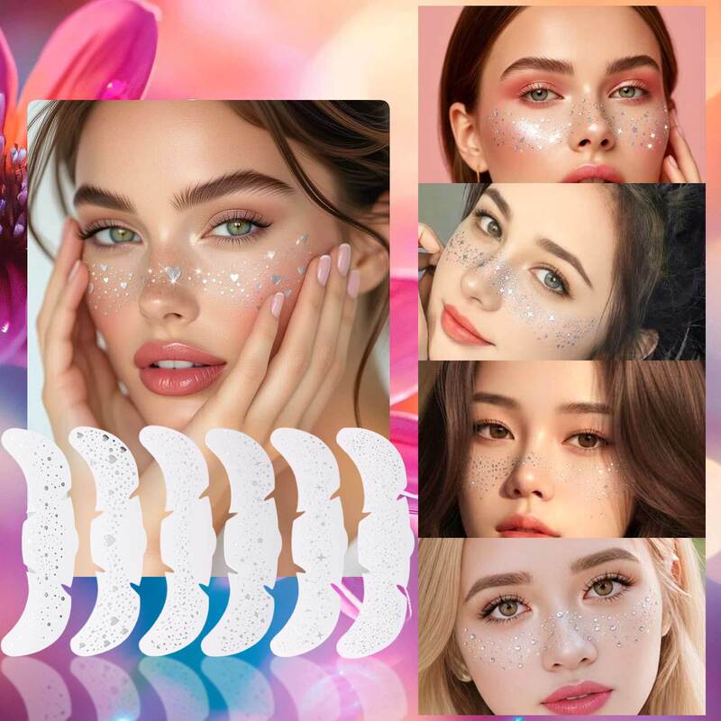 Cross-Border Hot-Selling Freckle Silver Tattoo Stickers, Laser Silver Glitter Powder, European and American Makeup Face Stickers, Waterproof and Sweat-Proof Makeup Stickers