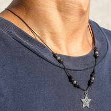 跨境热销男士五角星吊坠火山石项链欧美百搭嘻哈中性风可调节项链