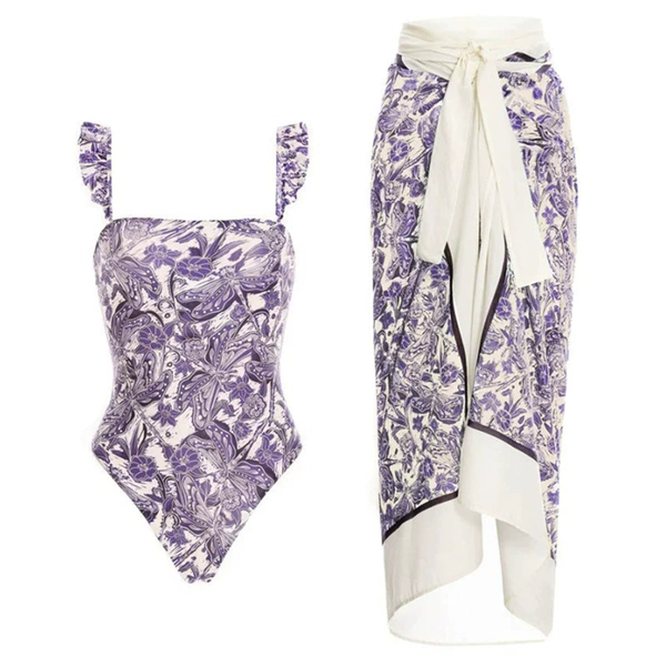 Y60 purple dragonfly chiffon skirt suit