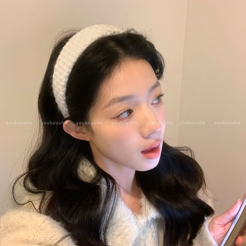 優しいレトロ菱格毛糸の広いカチューシャ女性2025新型高頭トップカチューシャ気質髪束春|undefined