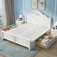 美式白色实木床现代简约1.8米双人床经济型主卧1.5m单人1.2公主床