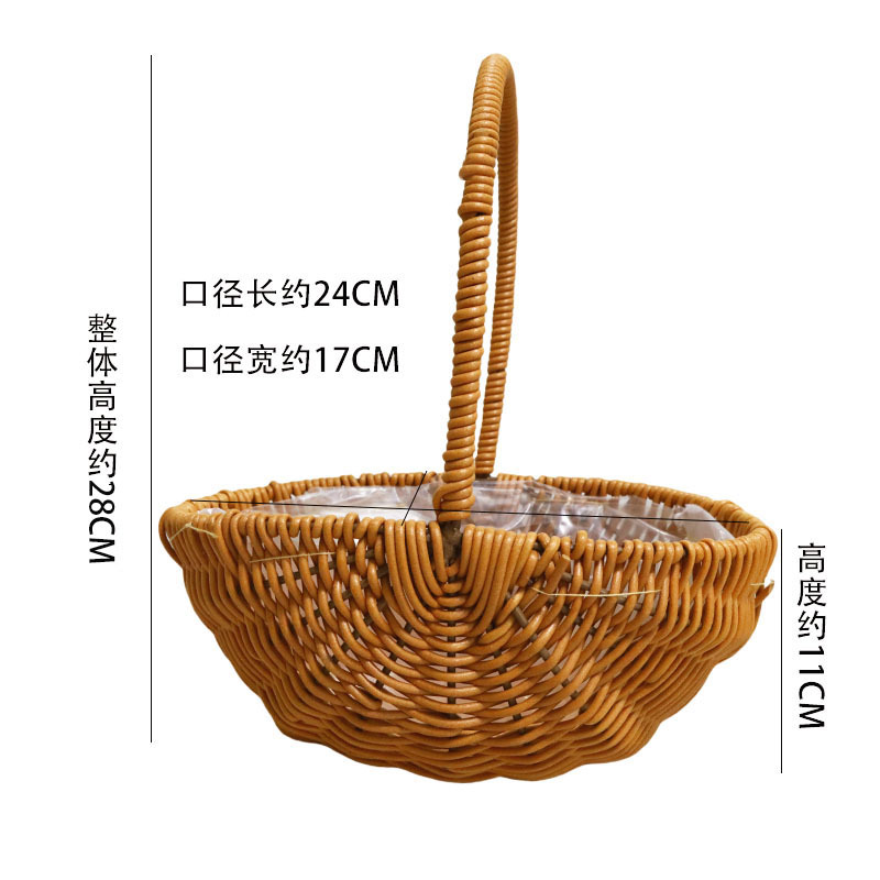 Cestas de mano tejidas a mano de plástico de caña decorativa flor seca canasta de flores portátiles canasta de regalos al por mayor