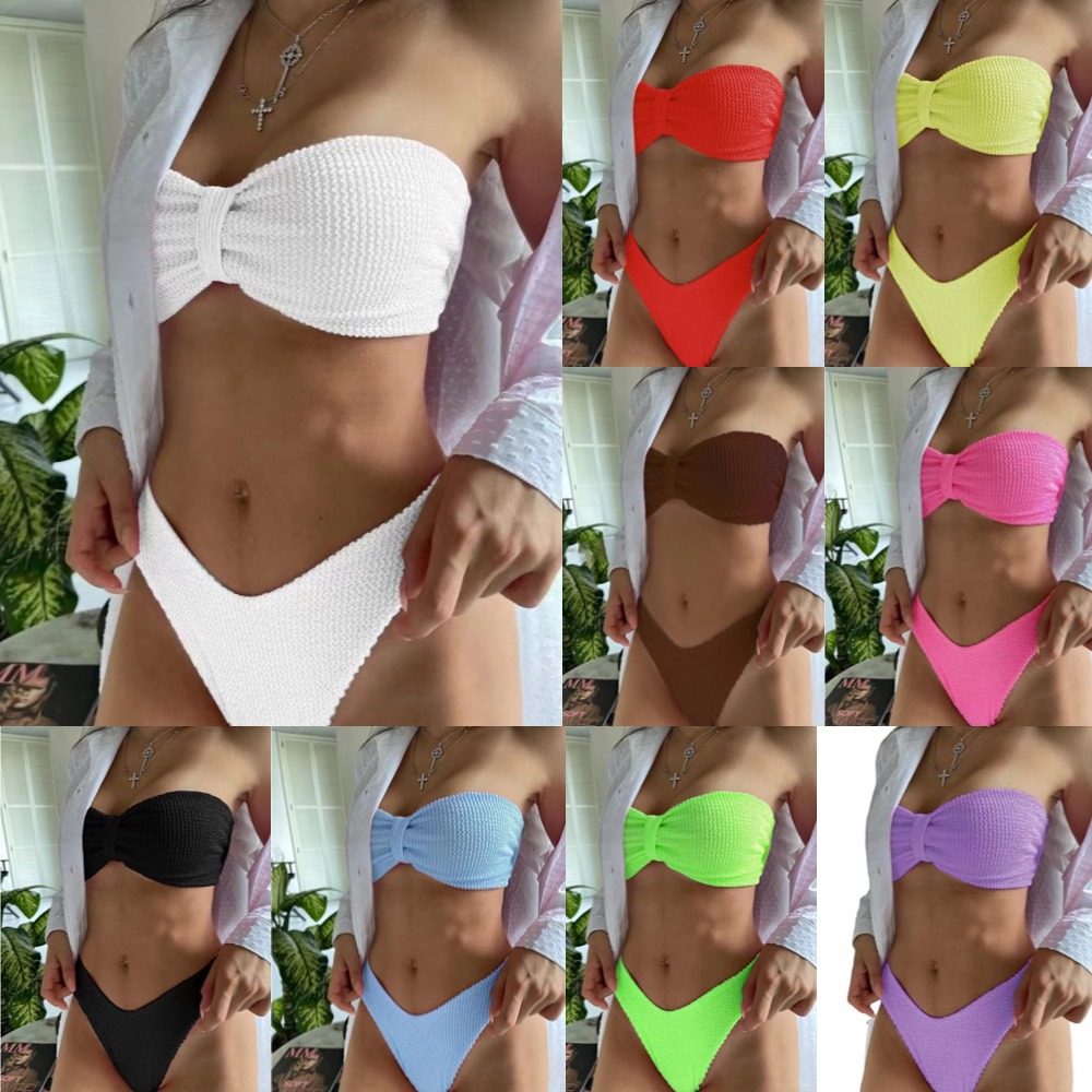 Women's Clothing Swimsuit Bikini Solid Color Split Tube Top Sexy Bikini Hot Selling Swimsuit_voghion.com