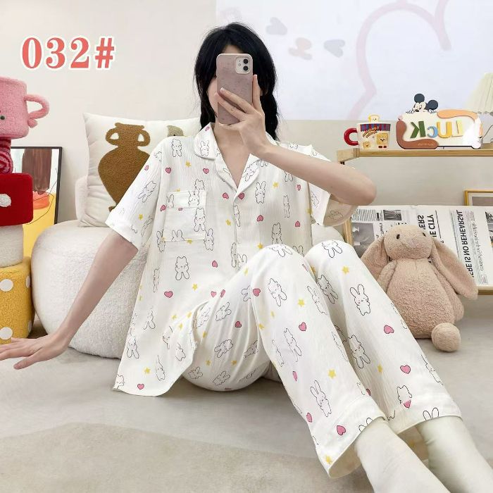 Estilo explosivo transfronterizo spot verano pantalones de manga corta cardigan solapa pijamas de dibujos animados lindo nube femenina algodón cómodo servicio a domicilio