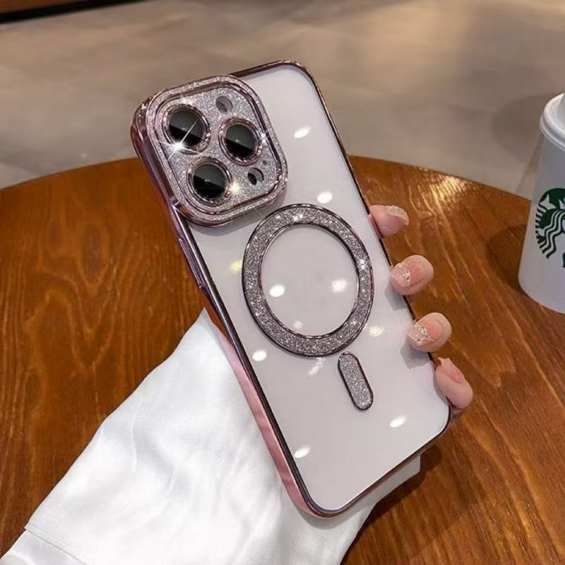 Iphone18 Flash Diamond Magnetic Phone Case Suitable for Apple 17/16 Promax Electroplated Transparent Anti-Fall Protective Case