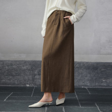 高级感秋冬羊毛裙毛呢半身裙女法式气质百搭后中开叉高腰直筒裙子