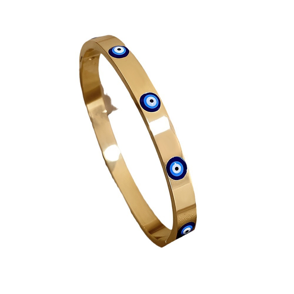 Gold plated stainless steel evil eye bracelet unisex style suitable for daily wear and Valentine's Day and Mother's Day_voghion.com