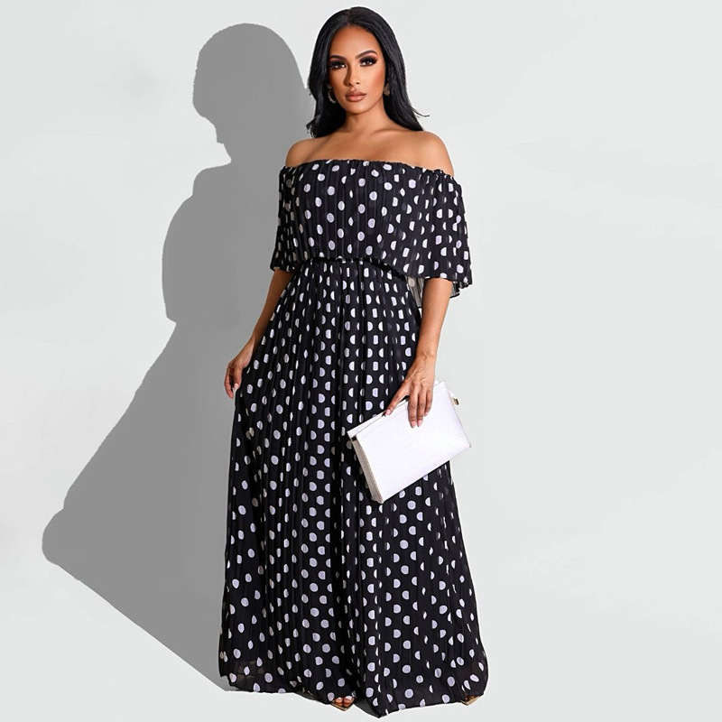 Swing Dress Streetwear Boat Neck Printing Short Sleeve Round Dots Maxi Long Dress Party display picture 4