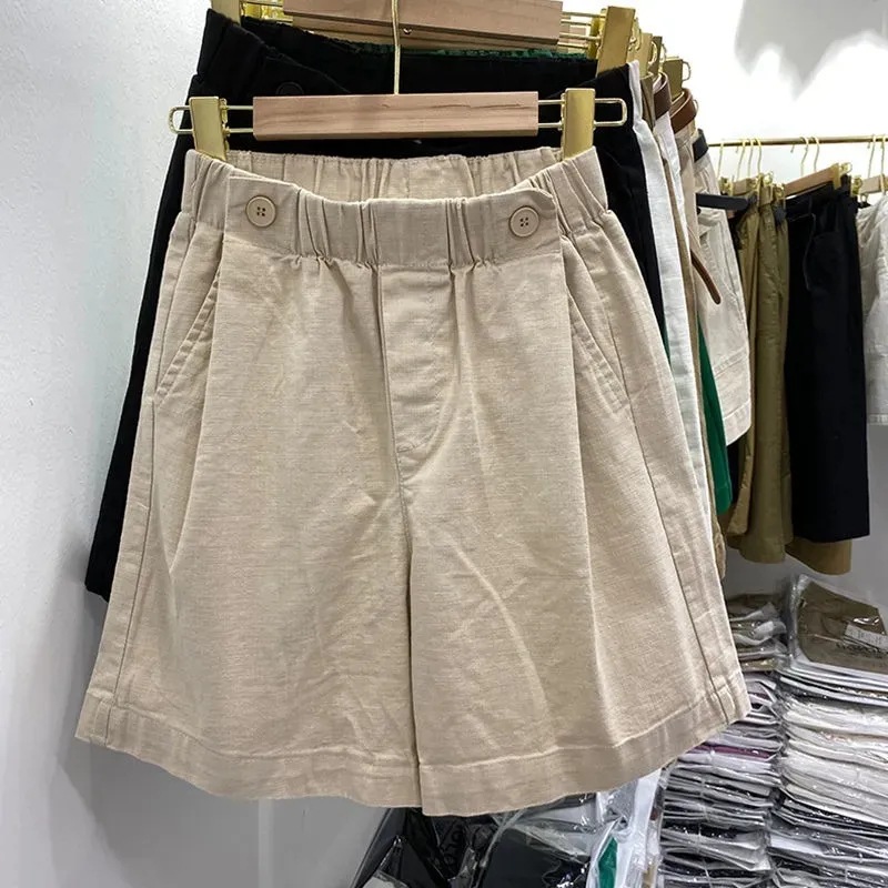 Plus size% cotton casual shorts women's summer loose fat sister mm elastic waist slimming wide leg pants
