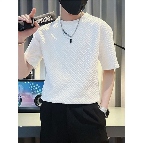 Fashionable trend brand half-sleeve high-end design 2025 summer men slim fit trendy versatile short-sleeve T-shirt for men