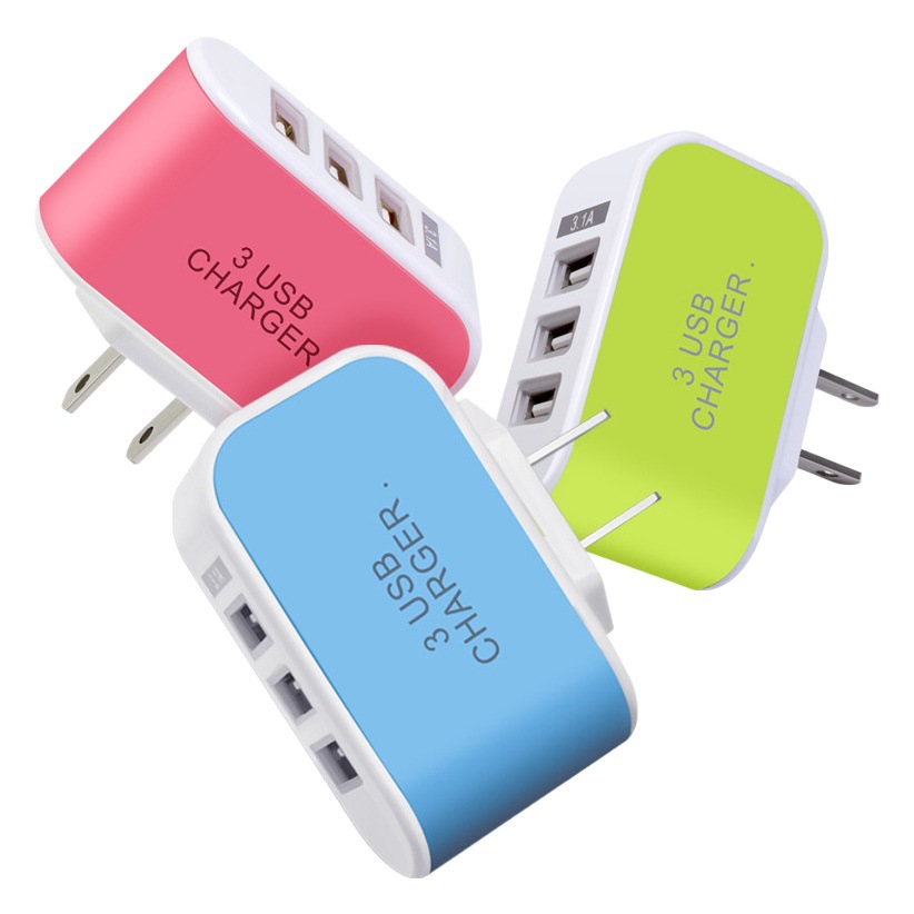 Cabeza de cargador rápido 5V1A 3USB cargador de teléfono móvil multi-Interfaz color carga adaptador de corriente cabeza de carga