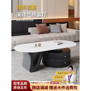 Oval Slate Coffee Table Living Room Home 2025 New Accessible Luxury High-End Microcrystalline Stone French Normcore Small Apartment