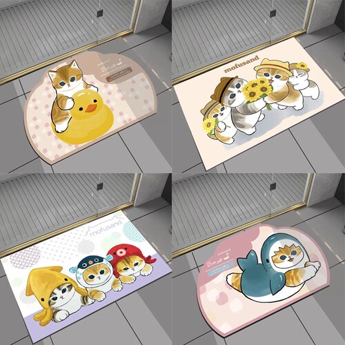 Cute cartoon cat bathroom absorbent quick-dry diatomaceous earth mat for home, shower door mat at the entrance, anti-slip mat