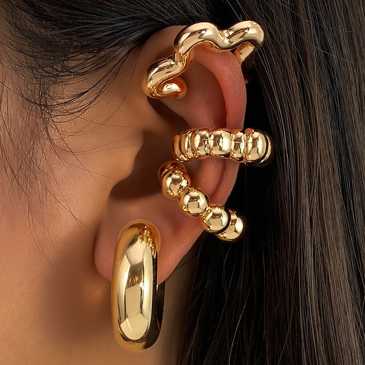 11g Weight 1 Set Retro Simple Style Solid Color Plating Plastic Resin Ear Cuffs