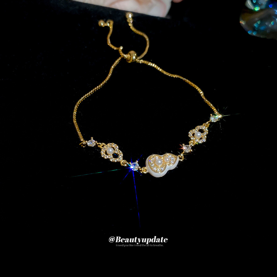 Pulsera de perlas de calabaza de circón galvanizado en oro real de 18k, pulsera exquisita y elegante de todo fósforo, joyería de alta calidad de lujo ligero para mujer