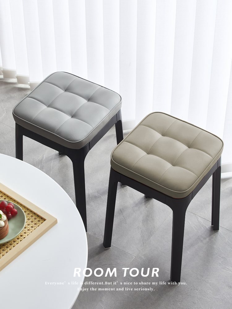 北欧现代软包餐桌凳子可叠放家用加厚防滑久坐舒服餐凳皮革高脚凳