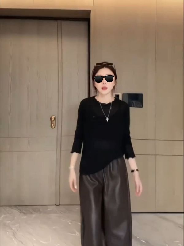 2025女秋季新款显瘦百搭圆领木耳边长袖T恤女宽松休闲打底衫上衣|undefined