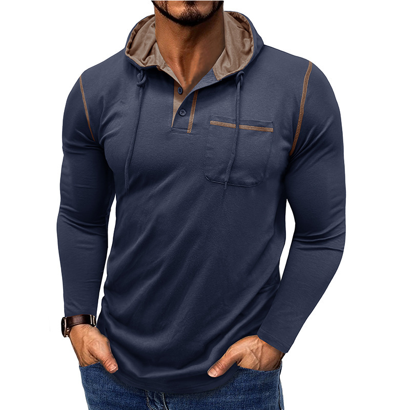 2025 外国貿易クロスボーダーメンズ長袖 Tシャツアマゾンヨーロッパとアメリカのメンズフード付きヘンリーシャツ秋と冬のアウトドアトップ|undefined