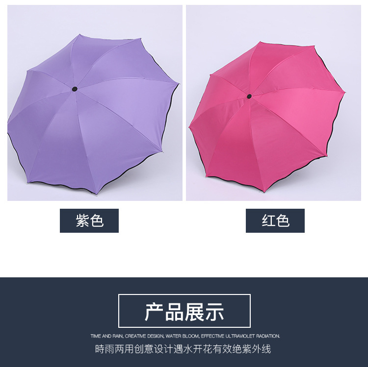 Black rubber manual water-blooming sunshade and sun protection umbrella, three-fold sun umbrella, printed LOGO gift wholesale umbrella pic 6
