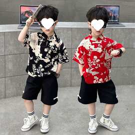 汉服男童夏装套装2026新款夏季改良唐装小少爷短袖中国风衣服