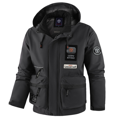 International trade pure color men's casual parka coat autumn and winter hooded jacket men's clothing outerwear outdoor trendy