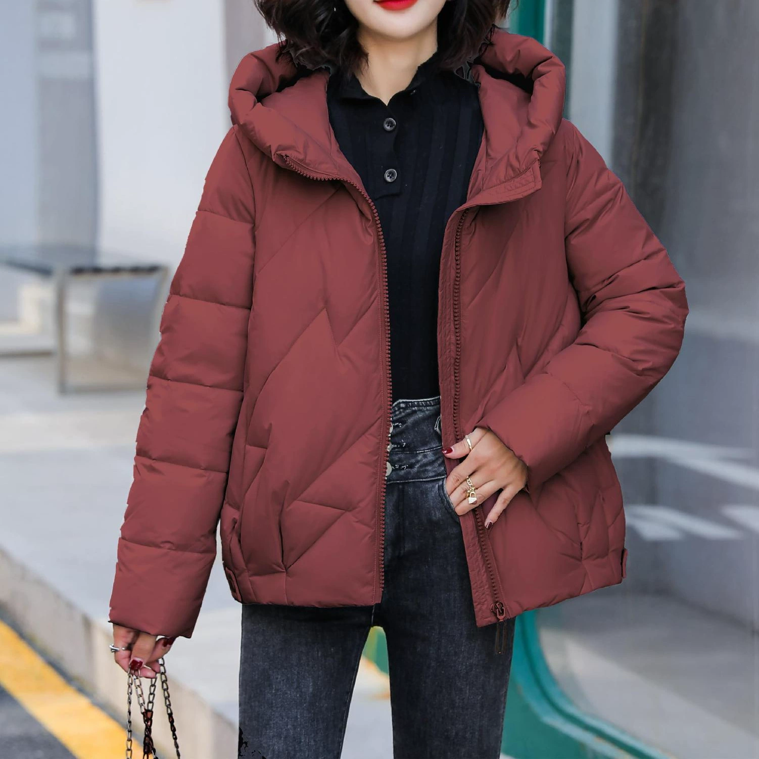 Capacious short winter down jacket, warm jeans, plus size, Korean style