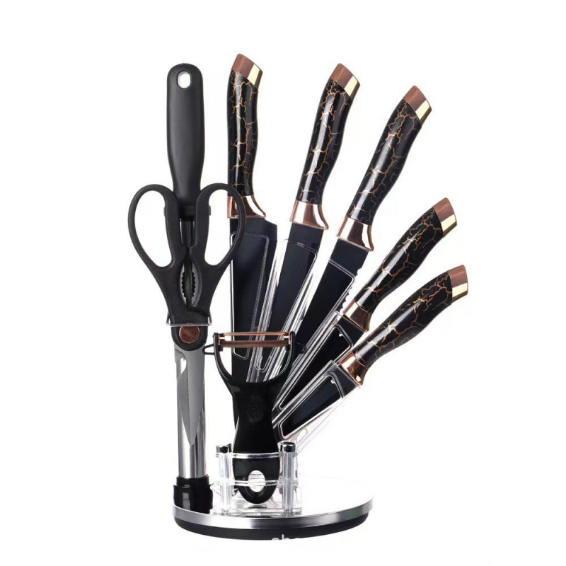 Juego de cuchillos domésticos de cocina con cabezal de galvanoplastia simple y doble de acero inoxidable al por mayor de oro rosa transfronterizo