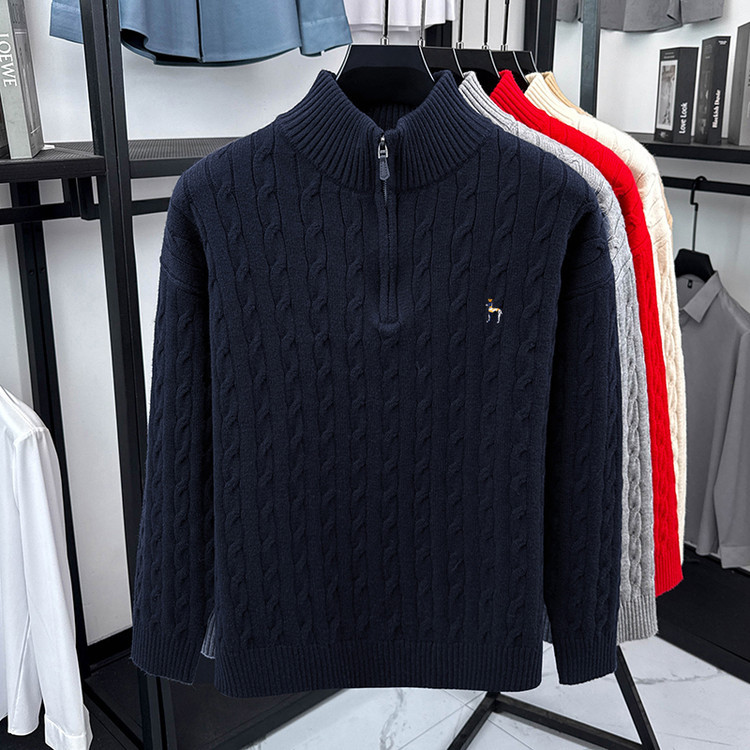 Suéter de cuello de medio cremallera hombre otoño invierno marca de moda bordada calentamiento suéter de cuello de medio cuello casual camiseta de punto de hombre