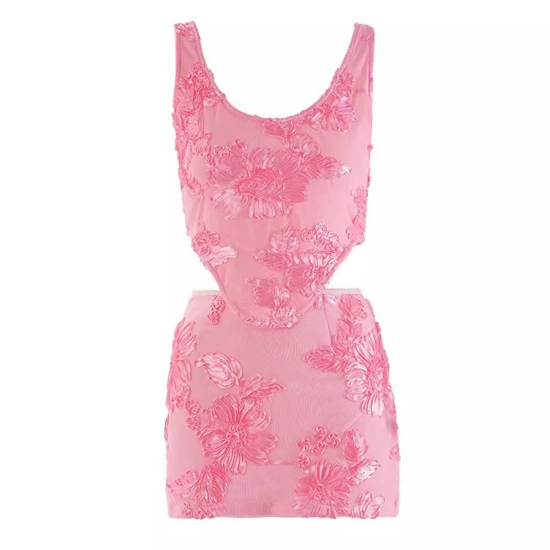 Европейский и американский нишевые дизайнерские ощущения трехмерная вышивка цветы горячие девушки сексуальный розовый камзол жилет с короткими юбками