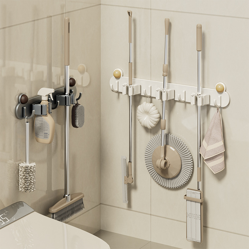 Clip de trapeador de aire de crema de baño gancho sin agujeros de almacenamiento de artefactos del baño trapeador de trapeador de escoba fijación tipo pared