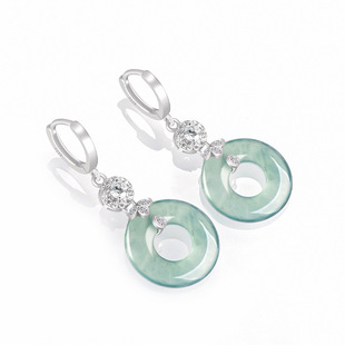 Natural A goods jade blue water jade earrings earrings ice jade stone S925 silver inlaid women's high-end fashion earrings