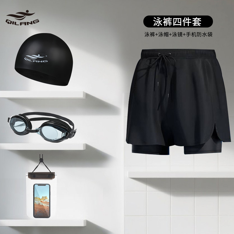 Cross-border Explosive Sports Trunks suit Double-layer Swimming Trunks Men's Running Sports Fitness Anti-embarrassment Loose Beach Shorts