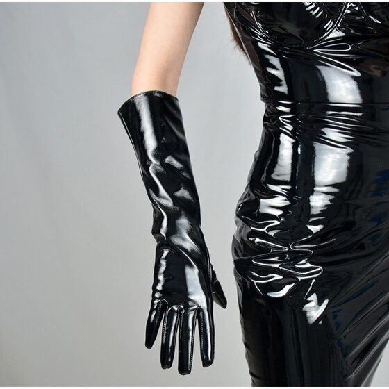 70cm over elbow ultra-long patent leather gloves women's bright black imitation leather PU warm performance photo cosplay postage