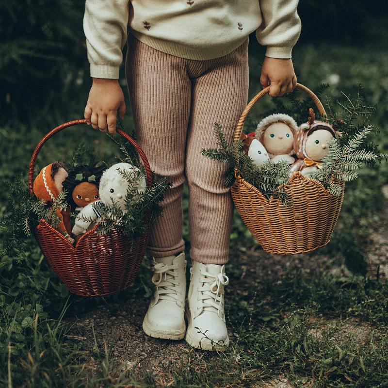 Cestas de recolección de estilo nórdico de caña natural tejida retro artesanal de caña tejida de flores canasta de almacenamiento de juguetes al aire libre para niños