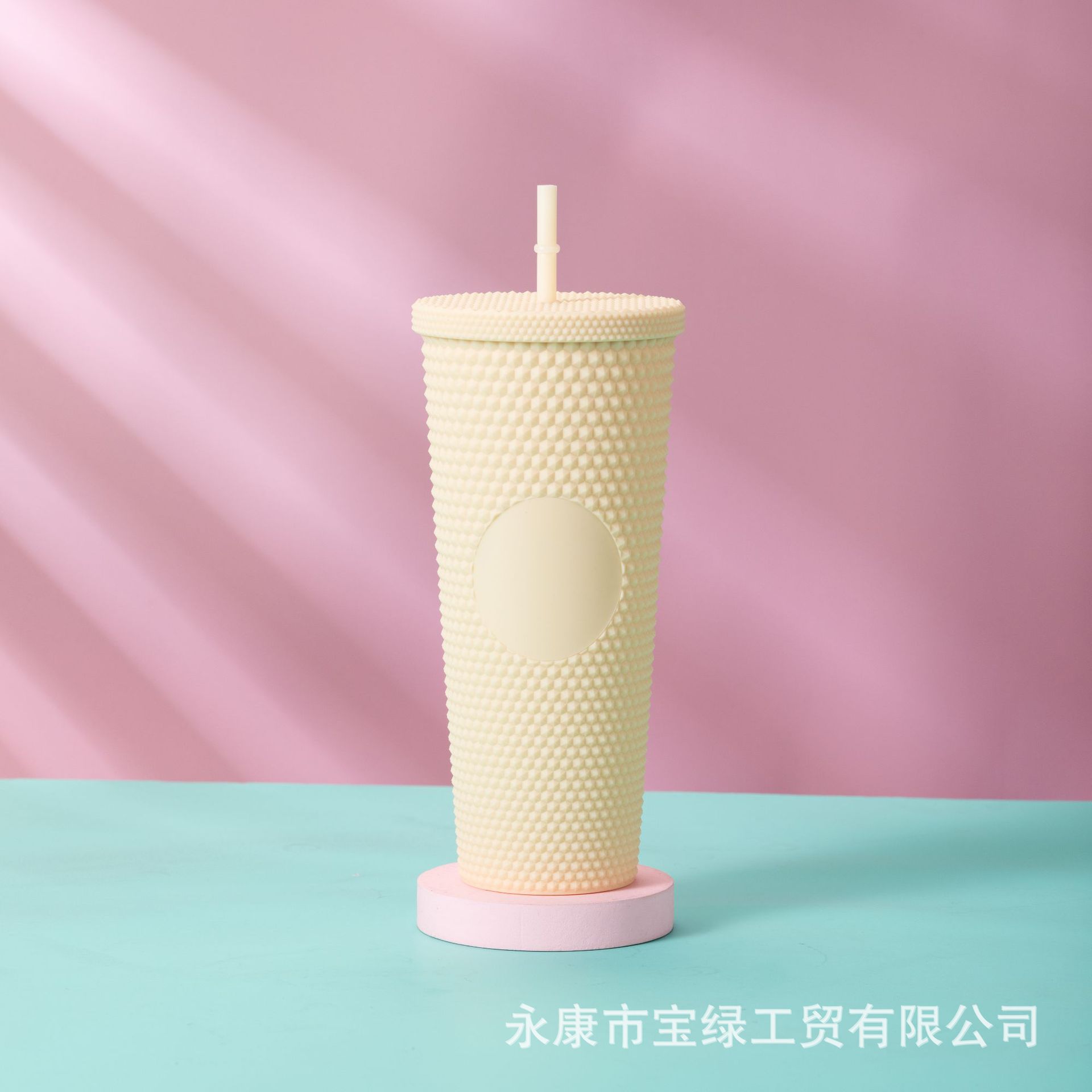 Taza de Plástico de Doble Capa 710ml, con Sorbete, Diseño Diamante/Durian, Transfronteriza