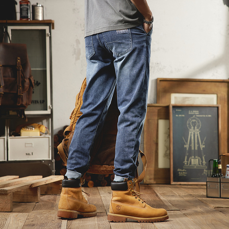 Übergroße Jeans im europäischen und amerikanischen Stil für Männer mit extra Fett und extra großen handgefertigten, abgenutzten, schmal geschnittenen koreanischen Hosen, trendige Herrenmarke aus dem Ausland_voghion.com