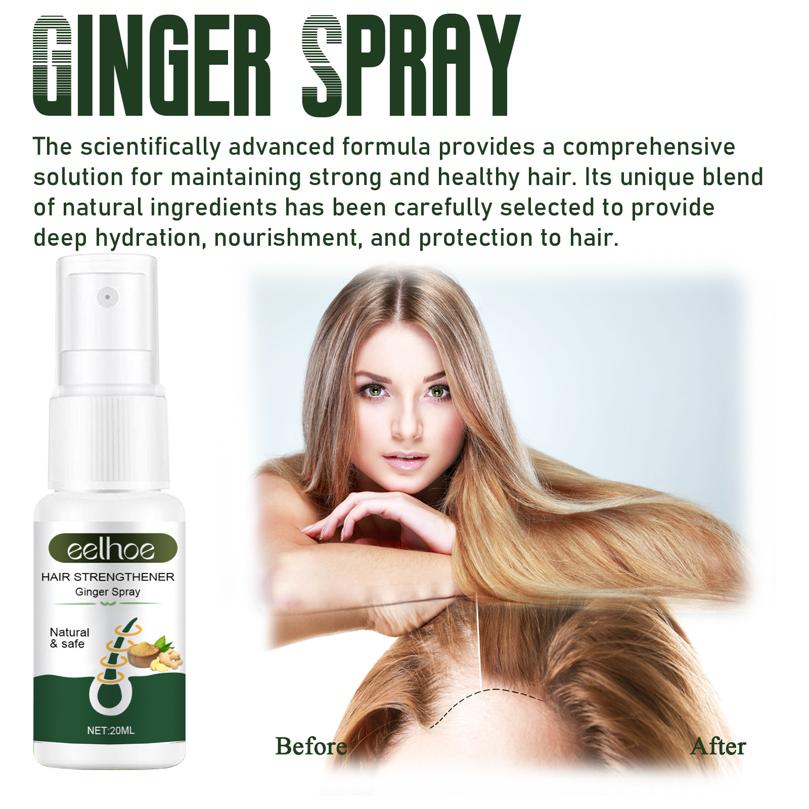 Lo zenzero nutre i follicoli, previene la caduta, spezza i capelli, idrata, lucida e densa spray per la cura dei capelli_voghion.com
